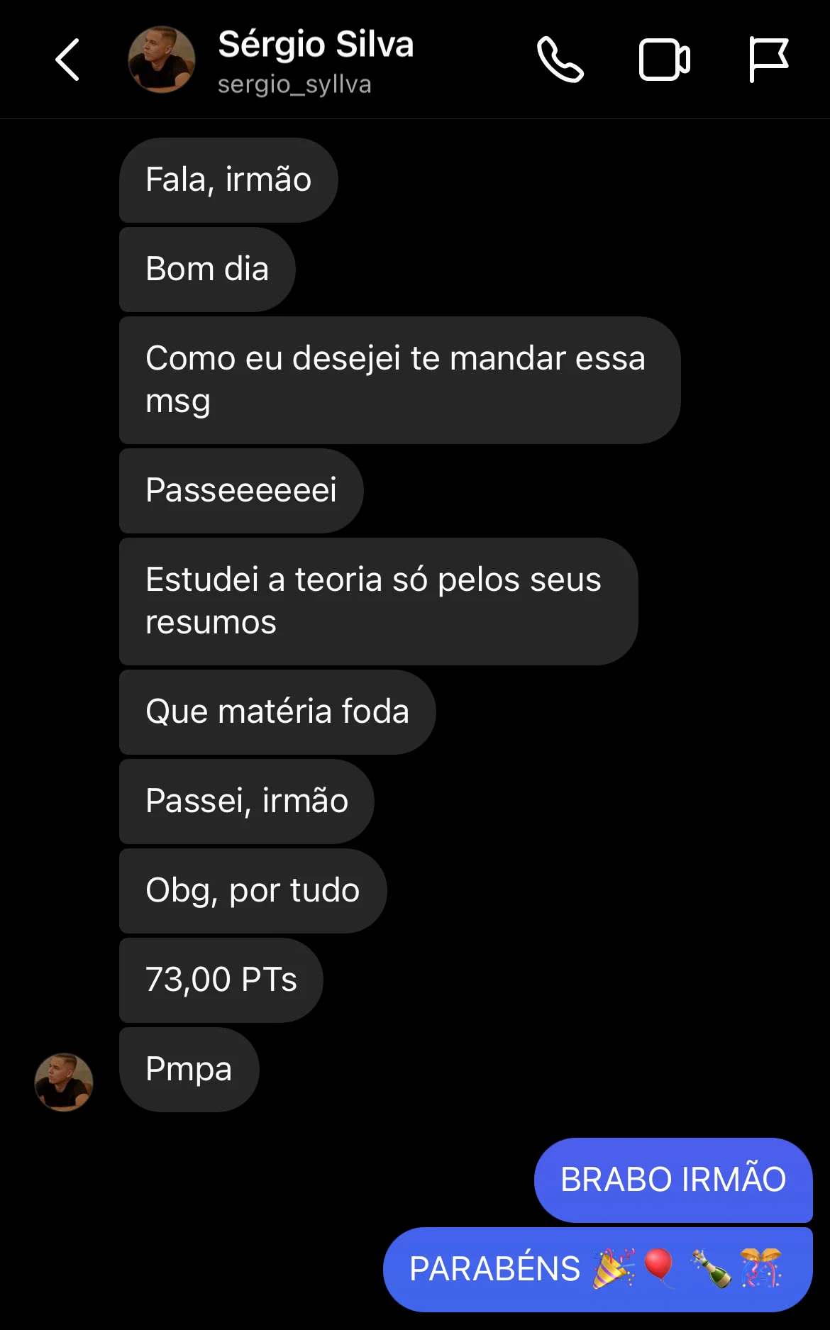 Aprovação de aluno do Método CERRADO 12