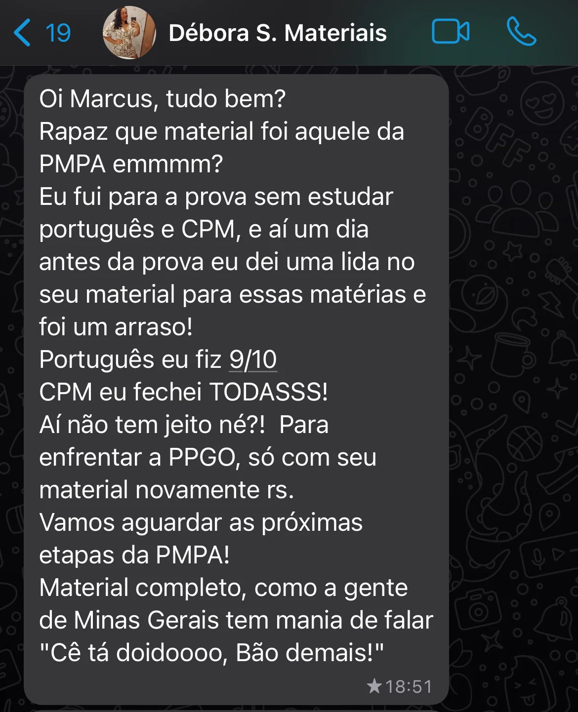 Aprovação de aluno do Método CERRADO 5