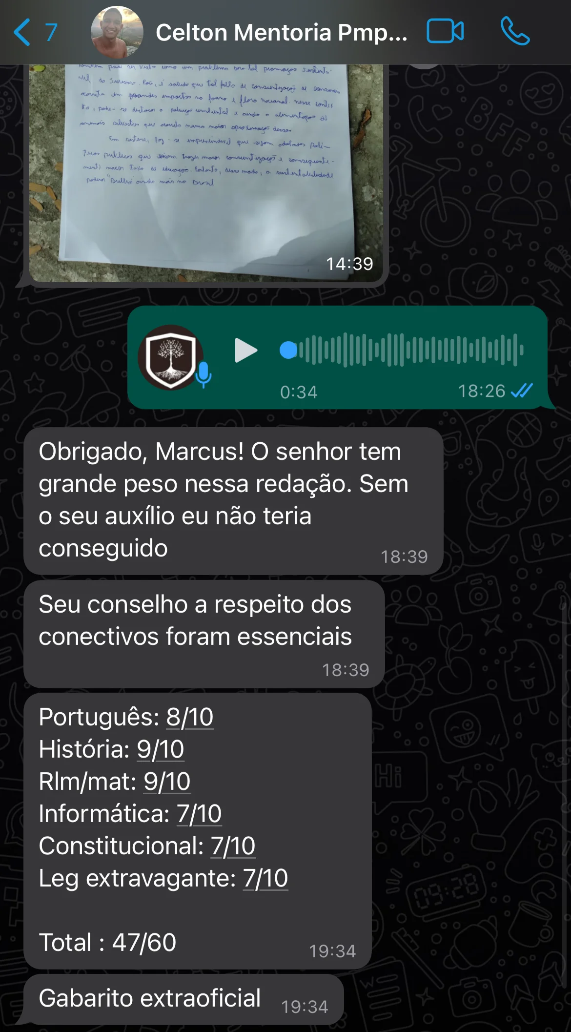 Aprovação de aluno do Método CERRADO 13