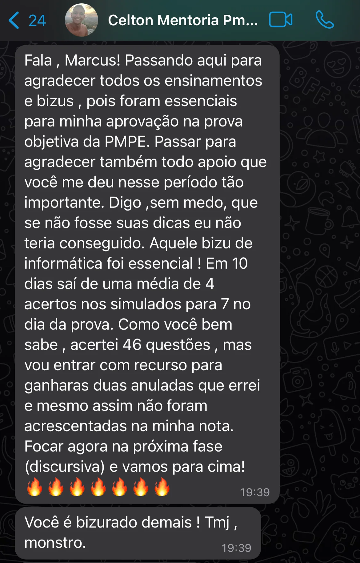 Aprovação de aluno do Método CERRADO 17