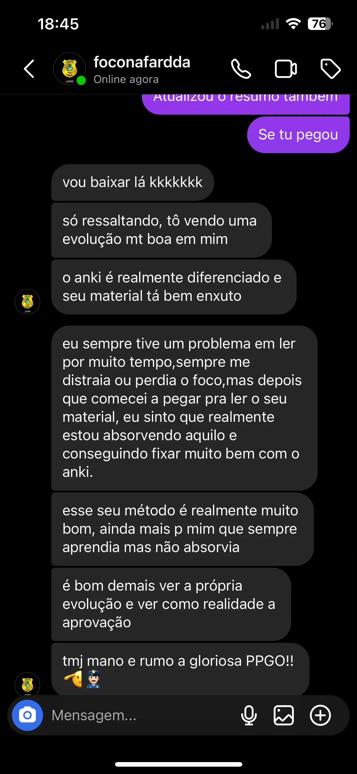 Aprovação de aluno do Método CERRADO 18