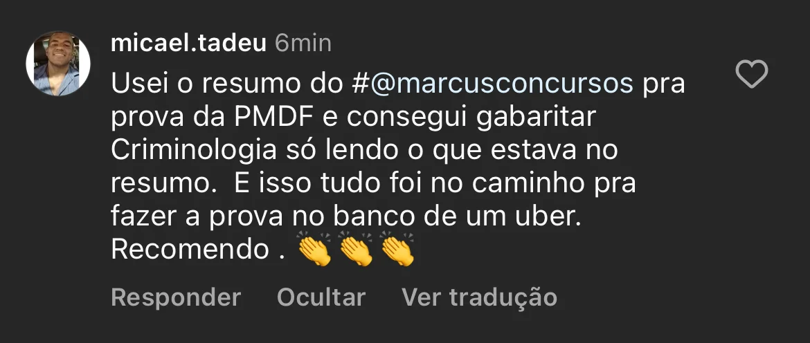 Aprovação de aluno do Método CERRADO 19