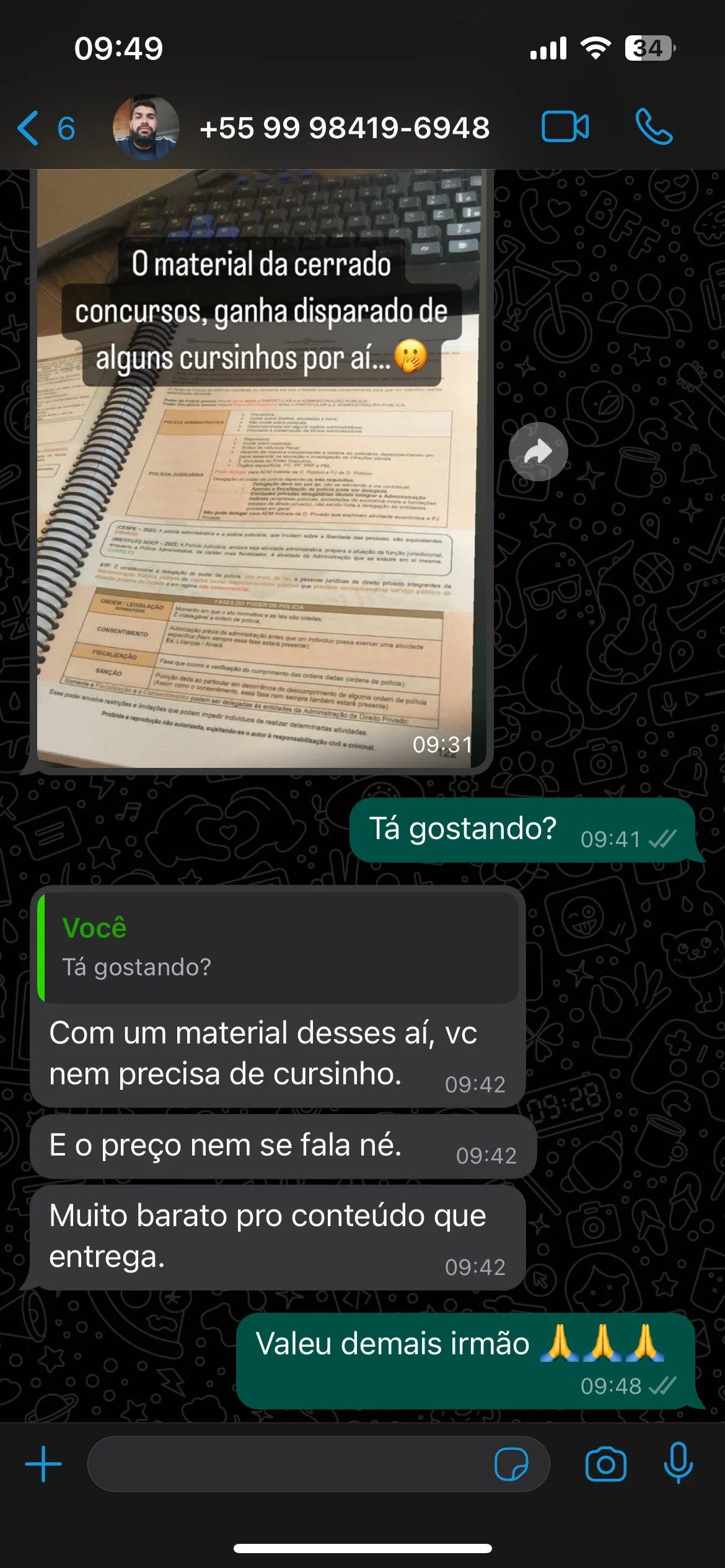 Aprovação de aluno do Método CERRADO 20
