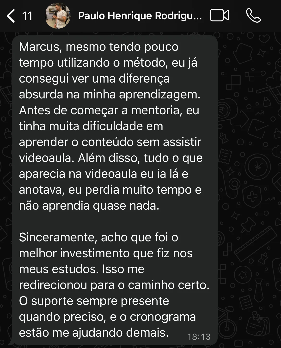 Aprovação de aluno do Método CERRADO 23