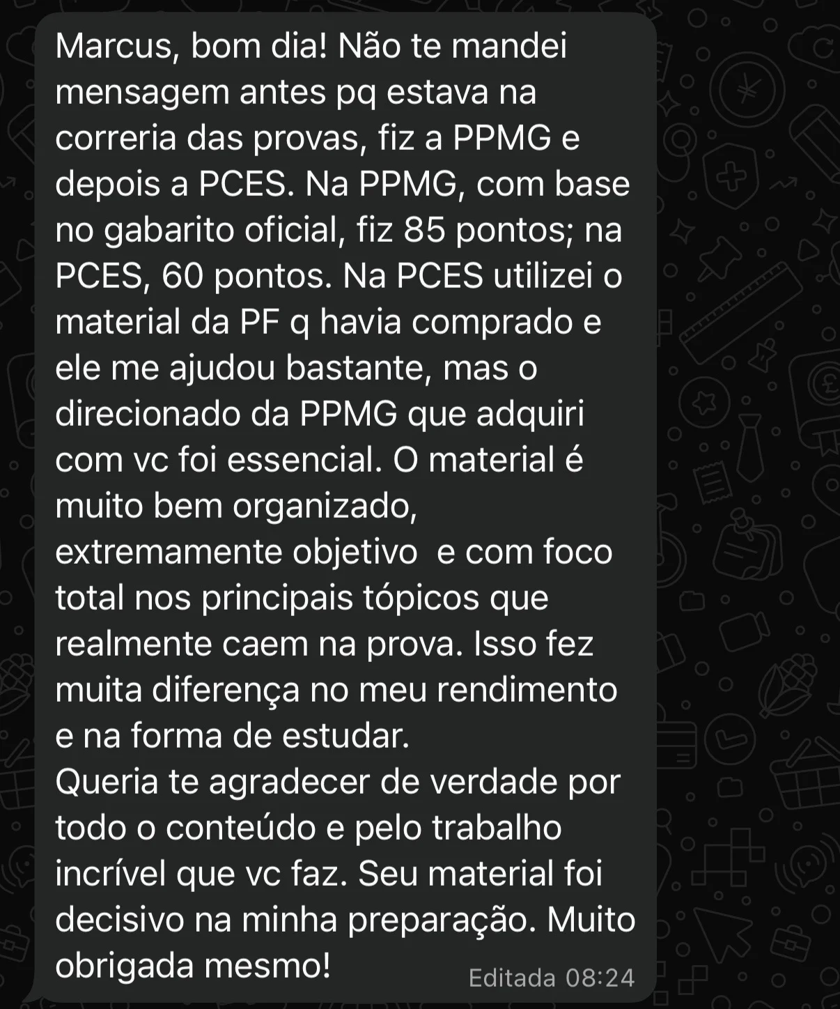 Aprovação de aluno do Método CERRADO 28