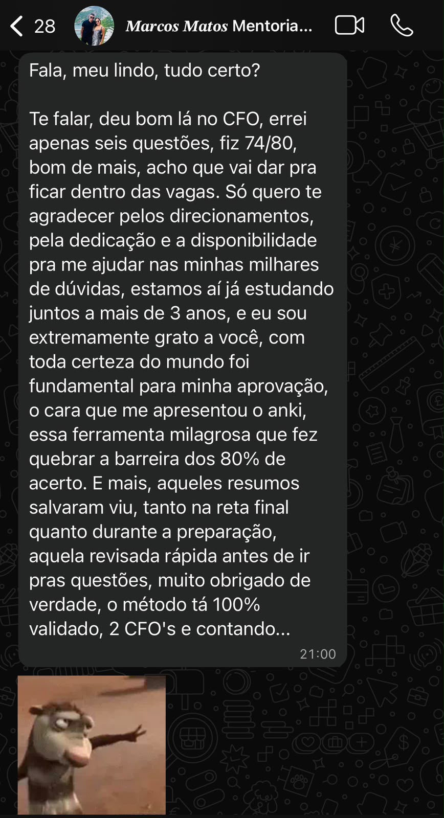 Aprovação de aluno do Método CERRADO 7