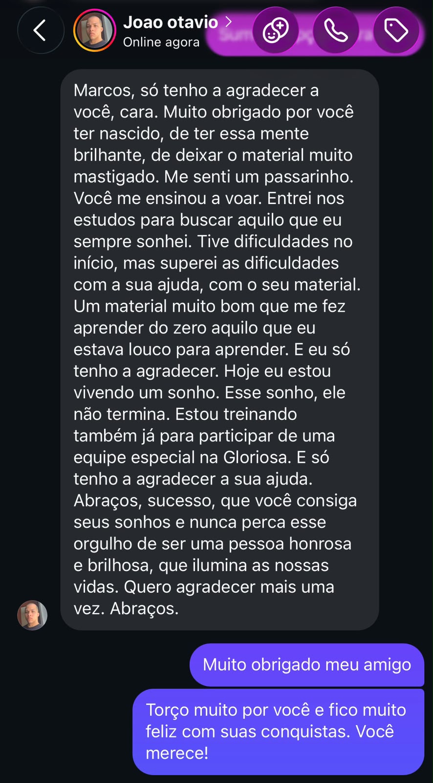 Aprovação de aluno do Método CERRADO 8